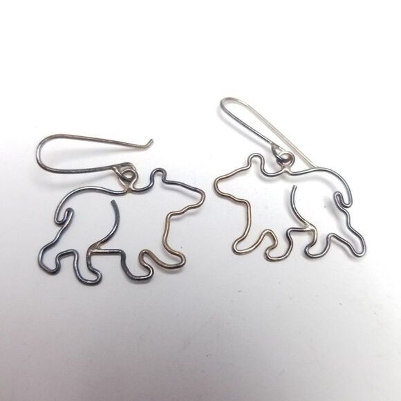 Vintage Wire Silhouette Of an Animal Dangle Earrings, Bear Dog Shape, Unique - Picture 1 of 5